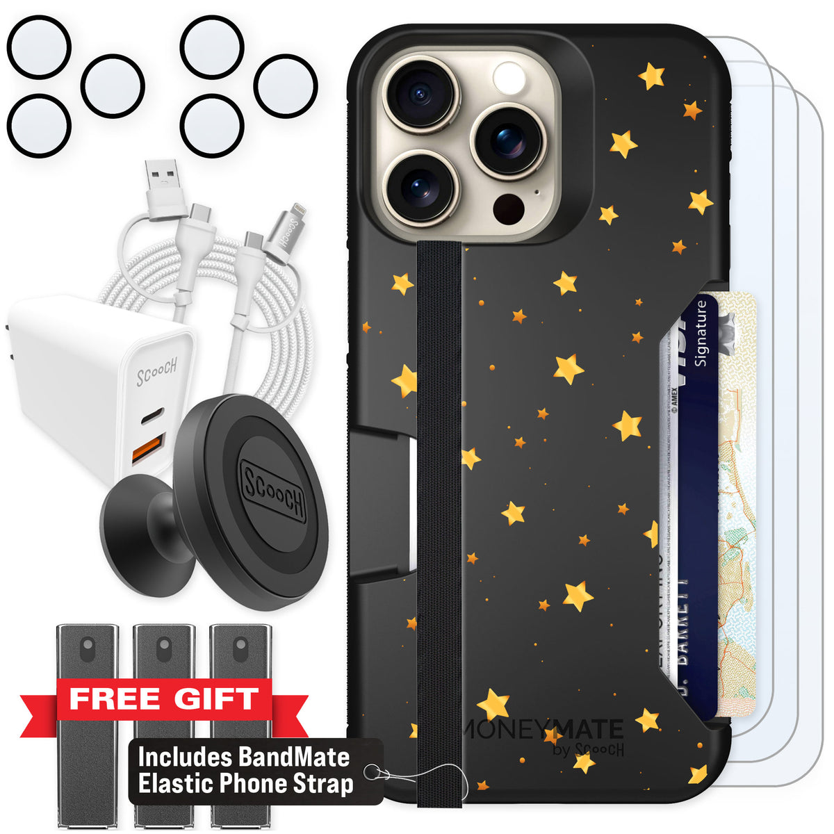 Scooch Moneymate Gold Stars for iPhone 15 Pro Max β Ultimate Bundle