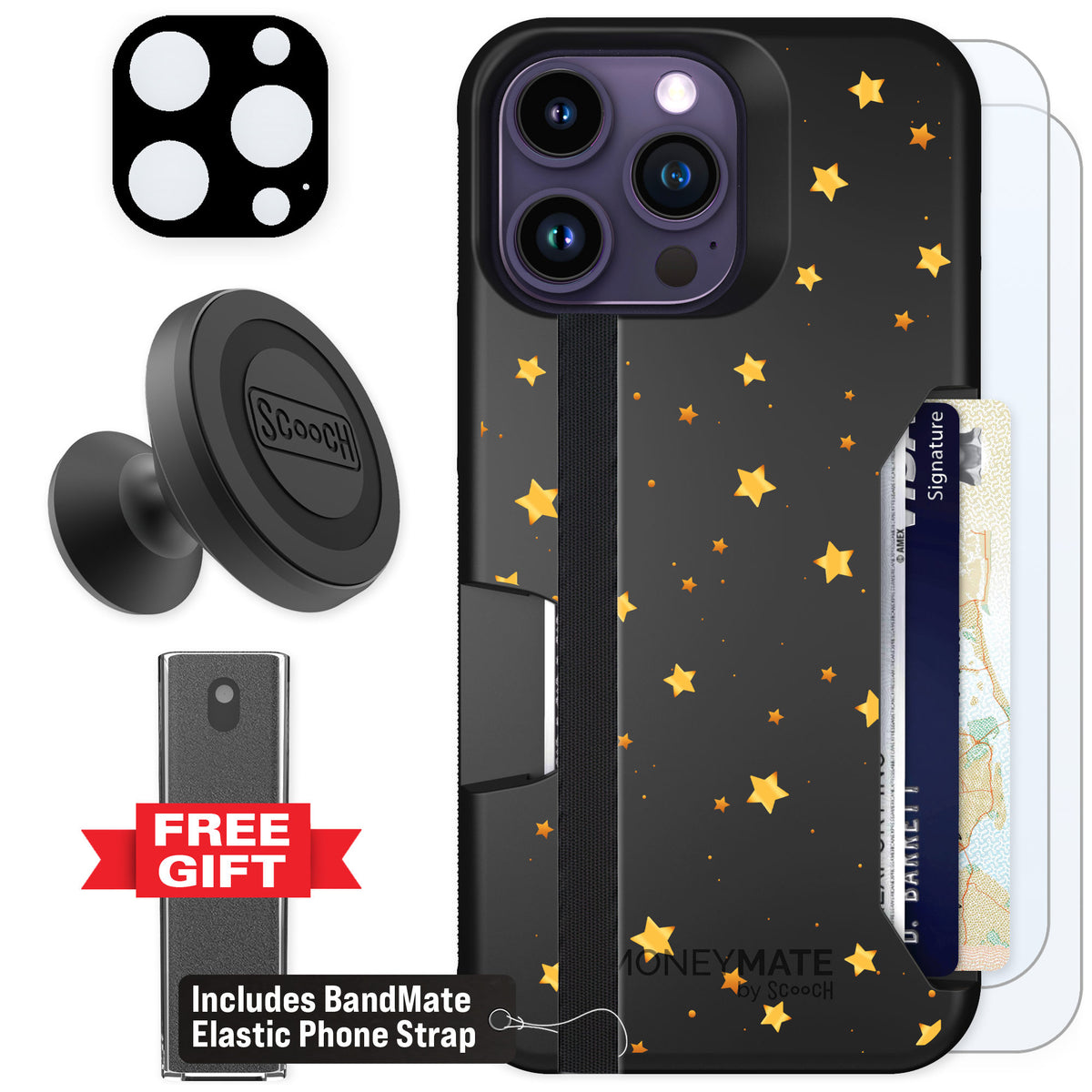 Scooch Moneymate Gold Stars for iPhone 14 Pro Max β Defender Bundle