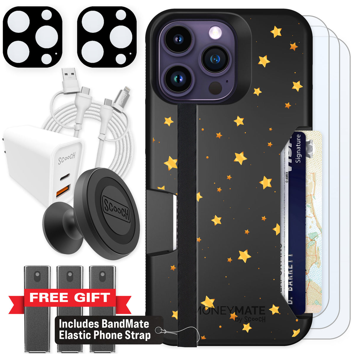 Scooch Moneymate Gold Stars for iPhone 14 Pro Max β Ultimate Bundle
