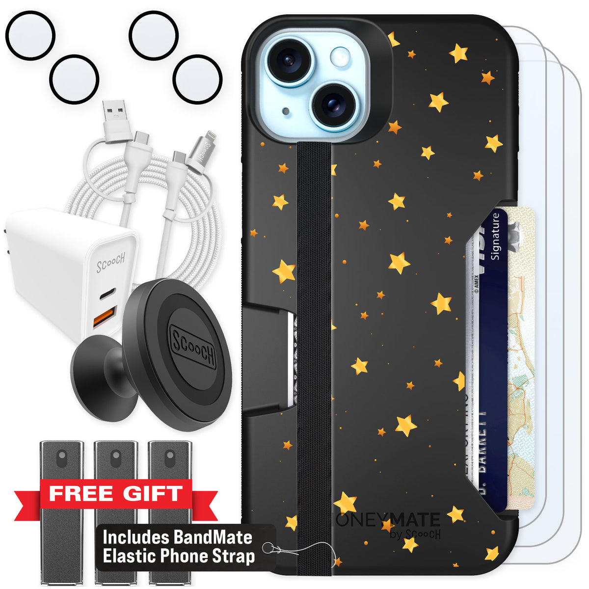 Scooch Moneymate Gold Stars for iPhone 14 Plus β Ultimate Bundle