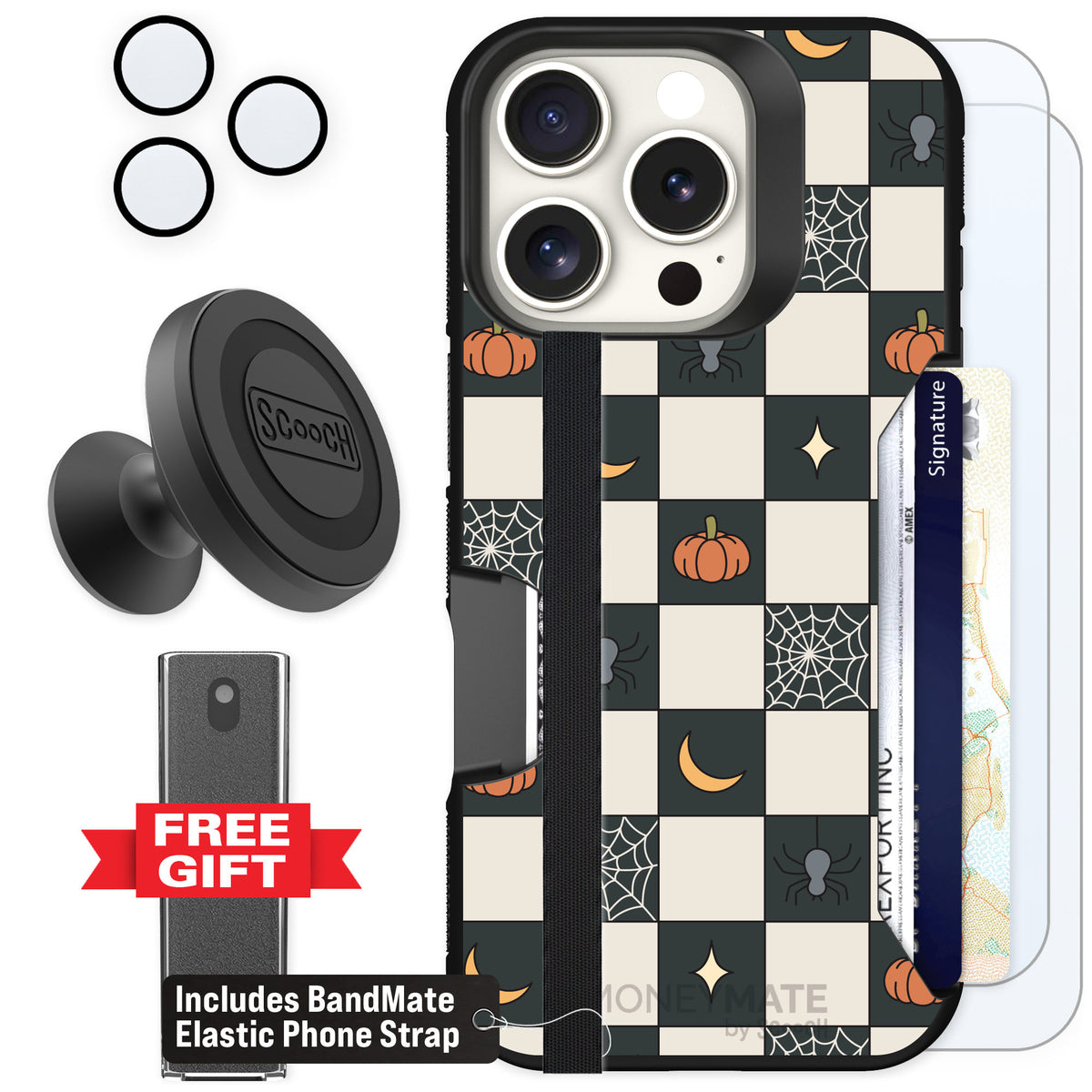 Scooch Moneymate Spooky Squares for iPhone 16 Pro β Defender Bundle