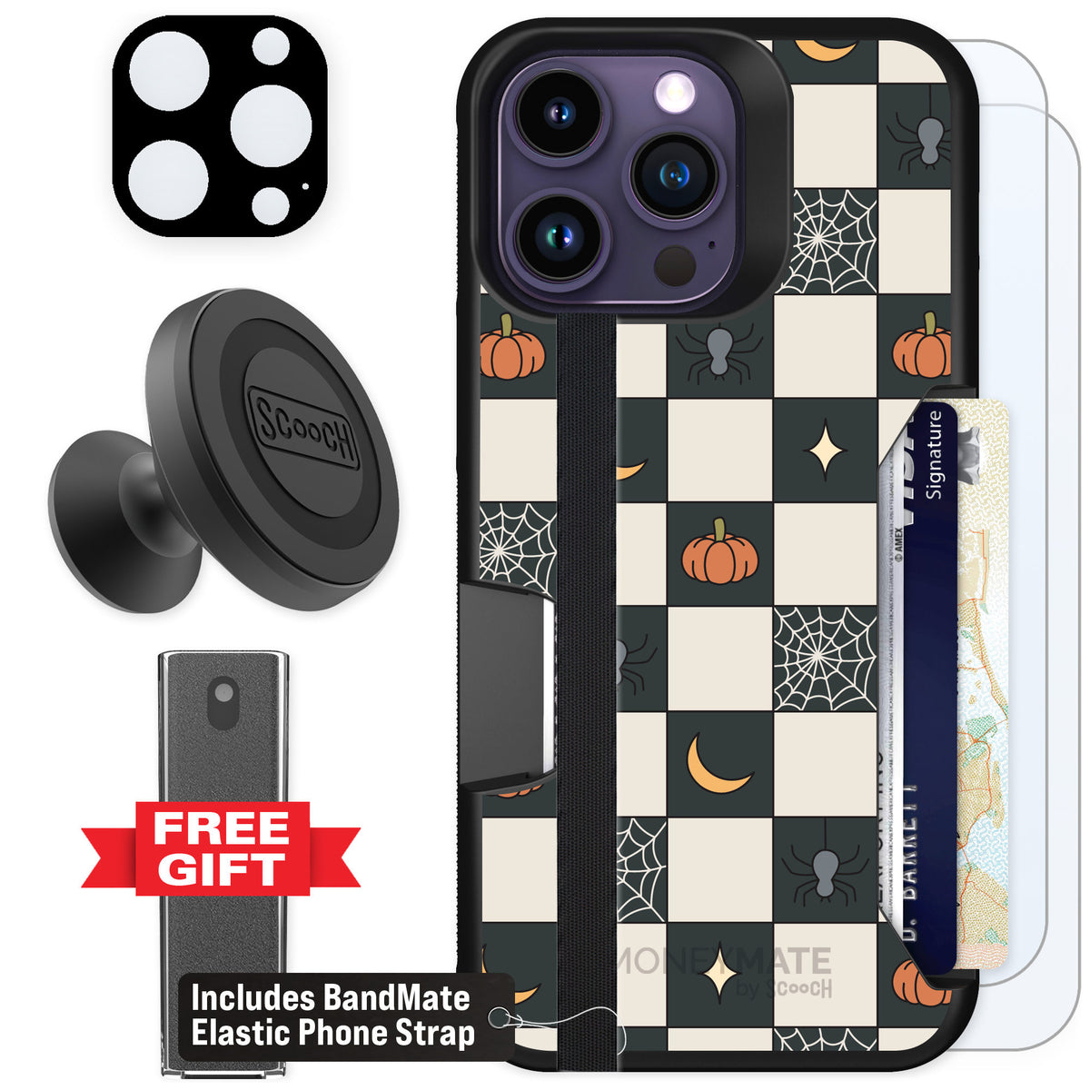 Scooch Moneymate Spooky Squares for iPhone 14 Pro Max β Defender Bundle