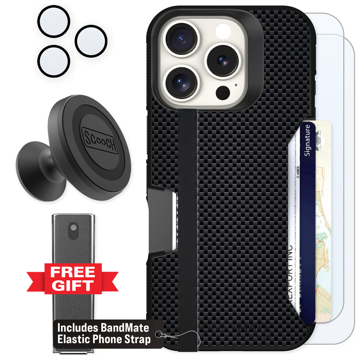 Scooch Moneymate Carbon Fiber for iPhone 16 Pro β Defender Bundle