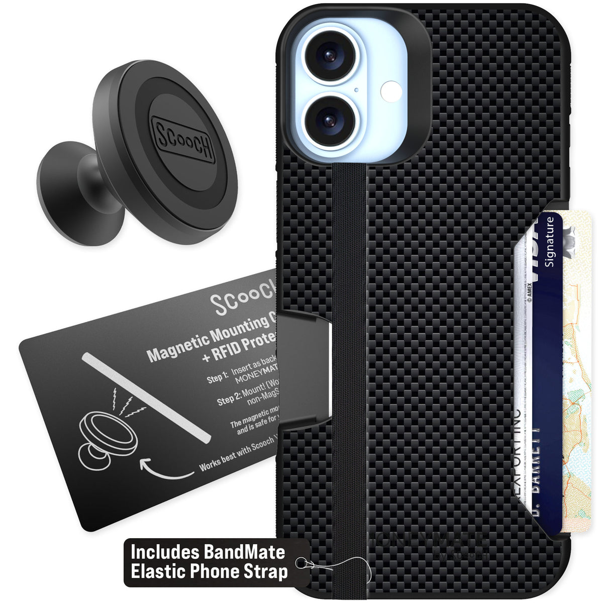 Scooch Moneymate Carbon Fiber for iPhone 16 Plus β Starter Bundle