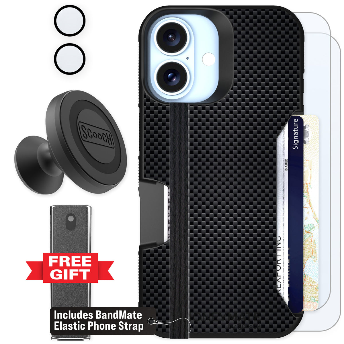 Scooch Moneymate Carbon Fiber for iPhone 16 β Defender Bundle
