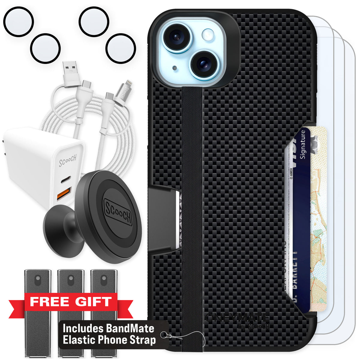 Scooch Moneymate Carbon Fiber for iPhone 14 Plus β Ultimate Bundle