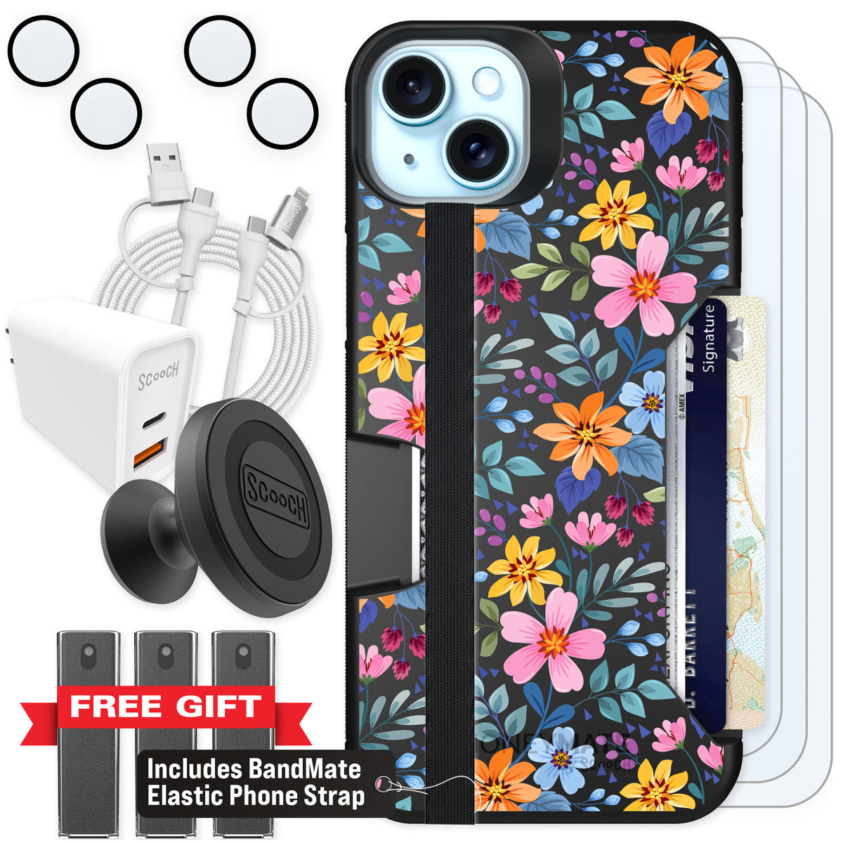 Scooch Moneymate Full Bloom for iPhone 15 Plus — Ultimate Bundle