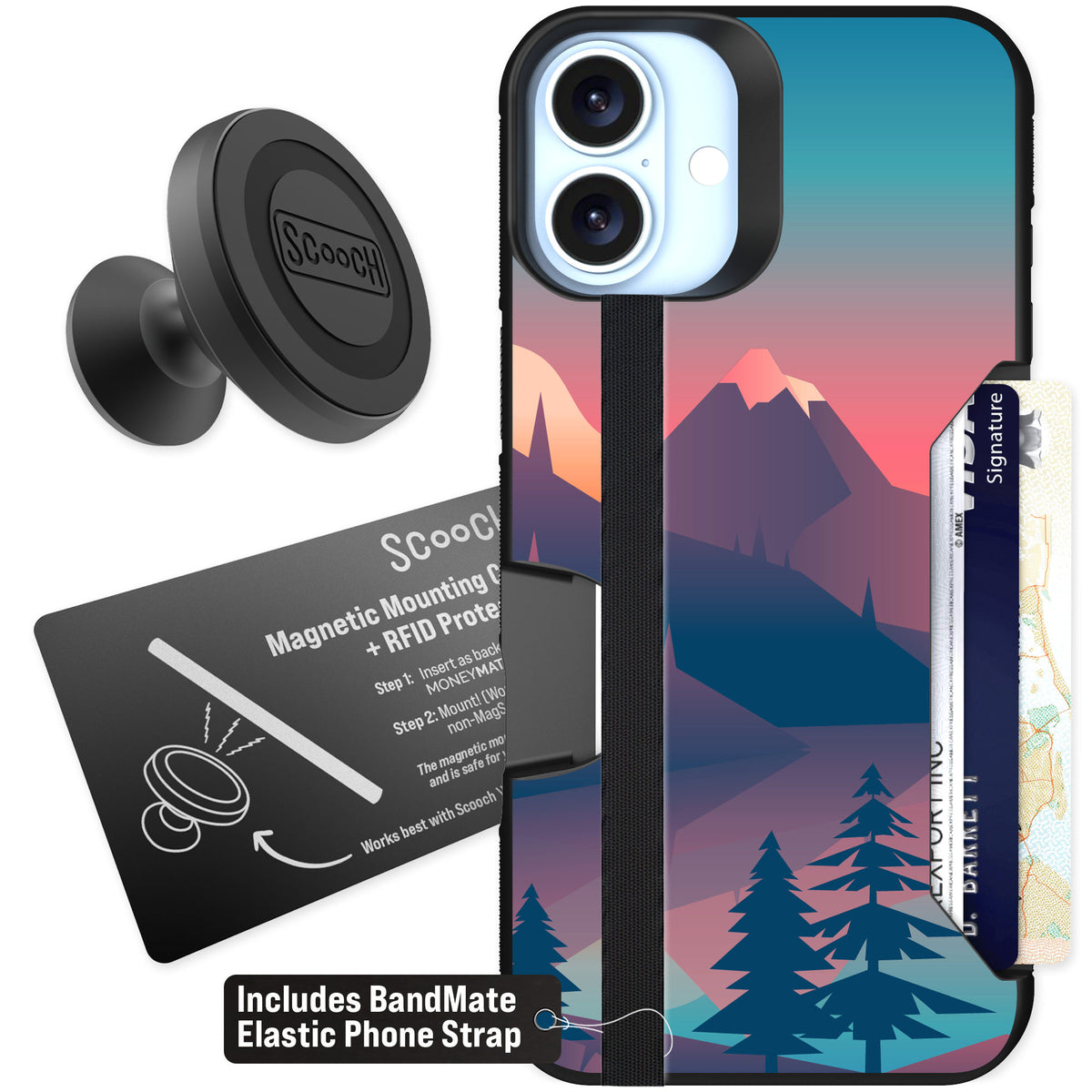 Scooch Moneymate Mountain Range for iPhone 16 Plus — Starter Bundle