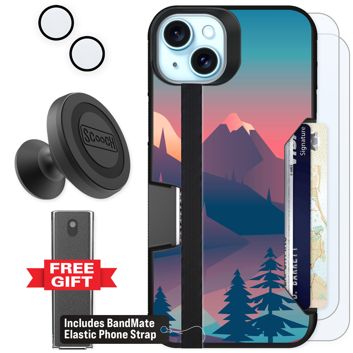 Scooch Moneymate Mountain Range for iPhone 14 Plus — Defender Bundle