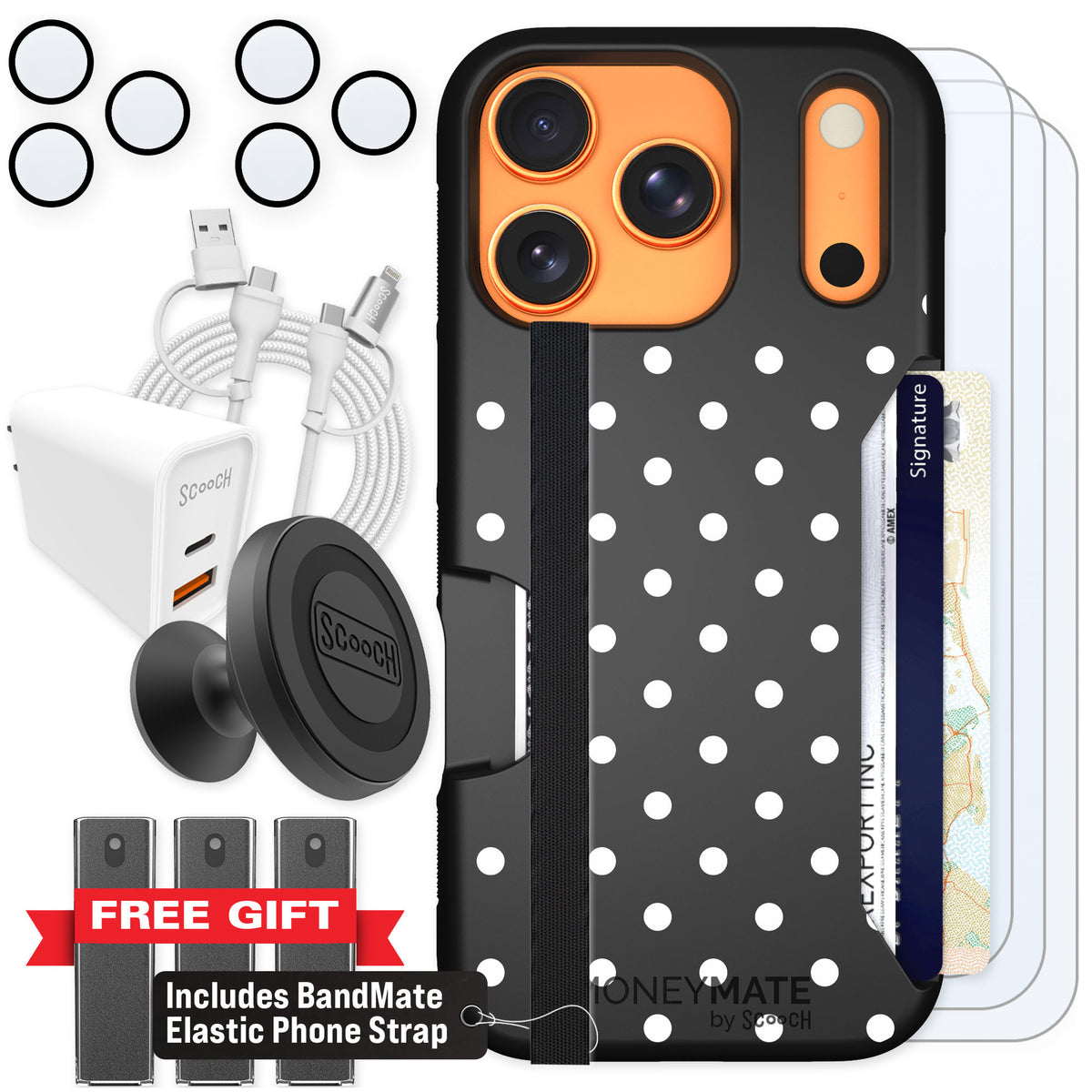 Scooch Moneymate Polka Dots for iPhone 17 Pro β Ultimate Bundle