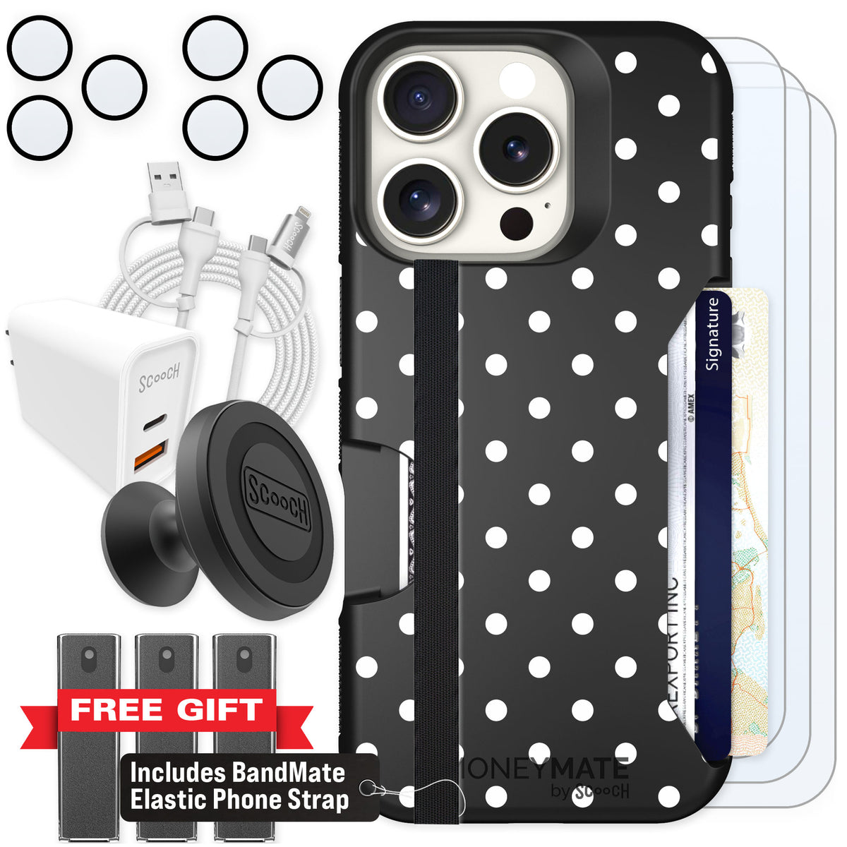 Scooch Moneymate Polka Dots for iPhone 16 Pro β Ultimate Bundle