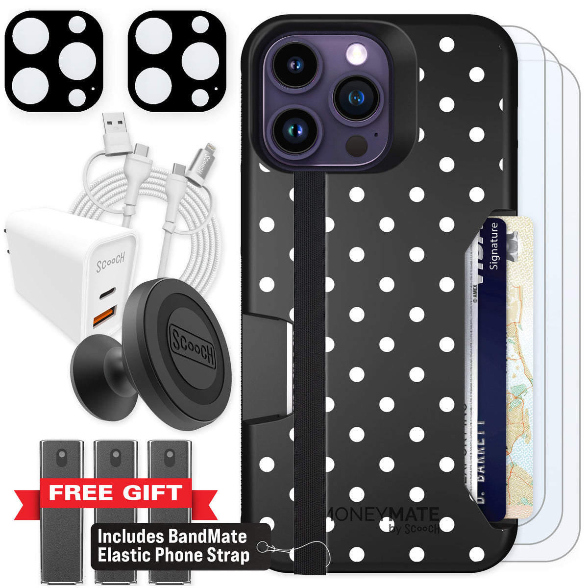 Scooch Moneymate Polka Dots for iPhone 14 Pro Max β Ultimate Bundle