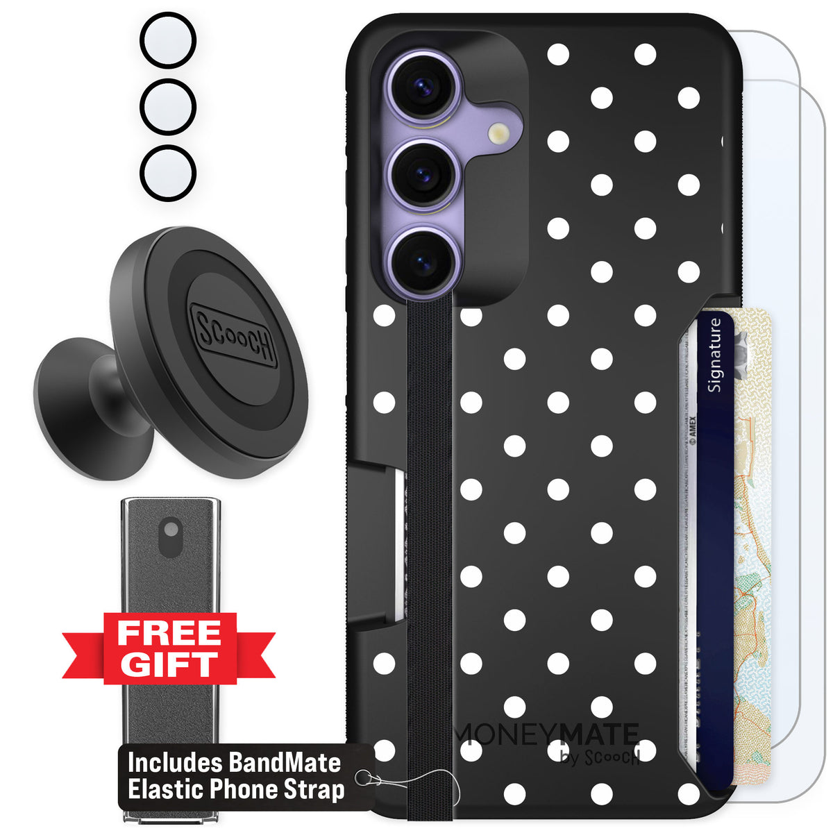 Scooch Moneymate Polka Dots for Galaxy S25 β Defender Bundle