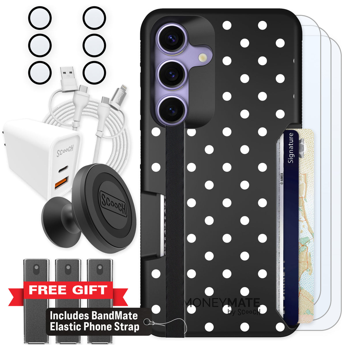 Scooch Moneymate Polka Dots for Galaxy S25 β Ultimate Bundle