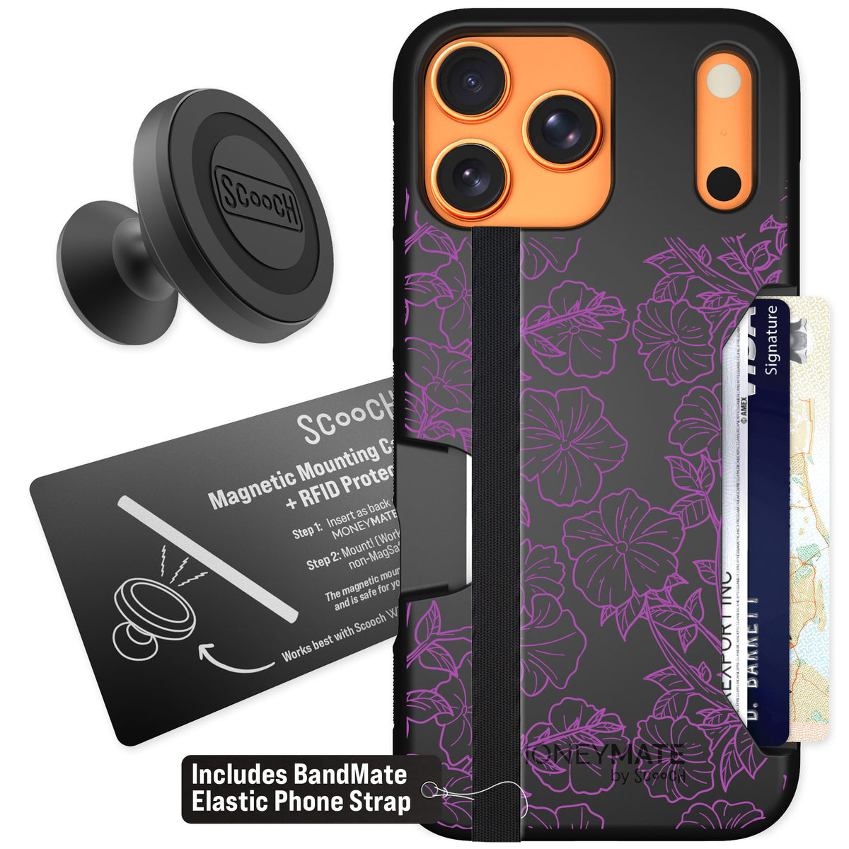 Scooch Moneymate Purple Petunias for iPhone 17 Pro Max — Starter Bundle