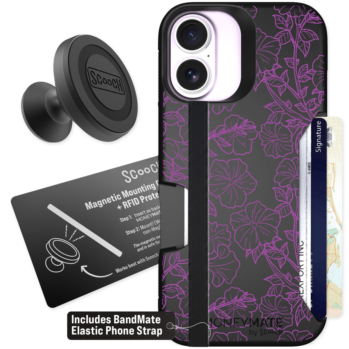 Scooch Moneymate Purple Petunias for iPhone 17 — Starter Bundle