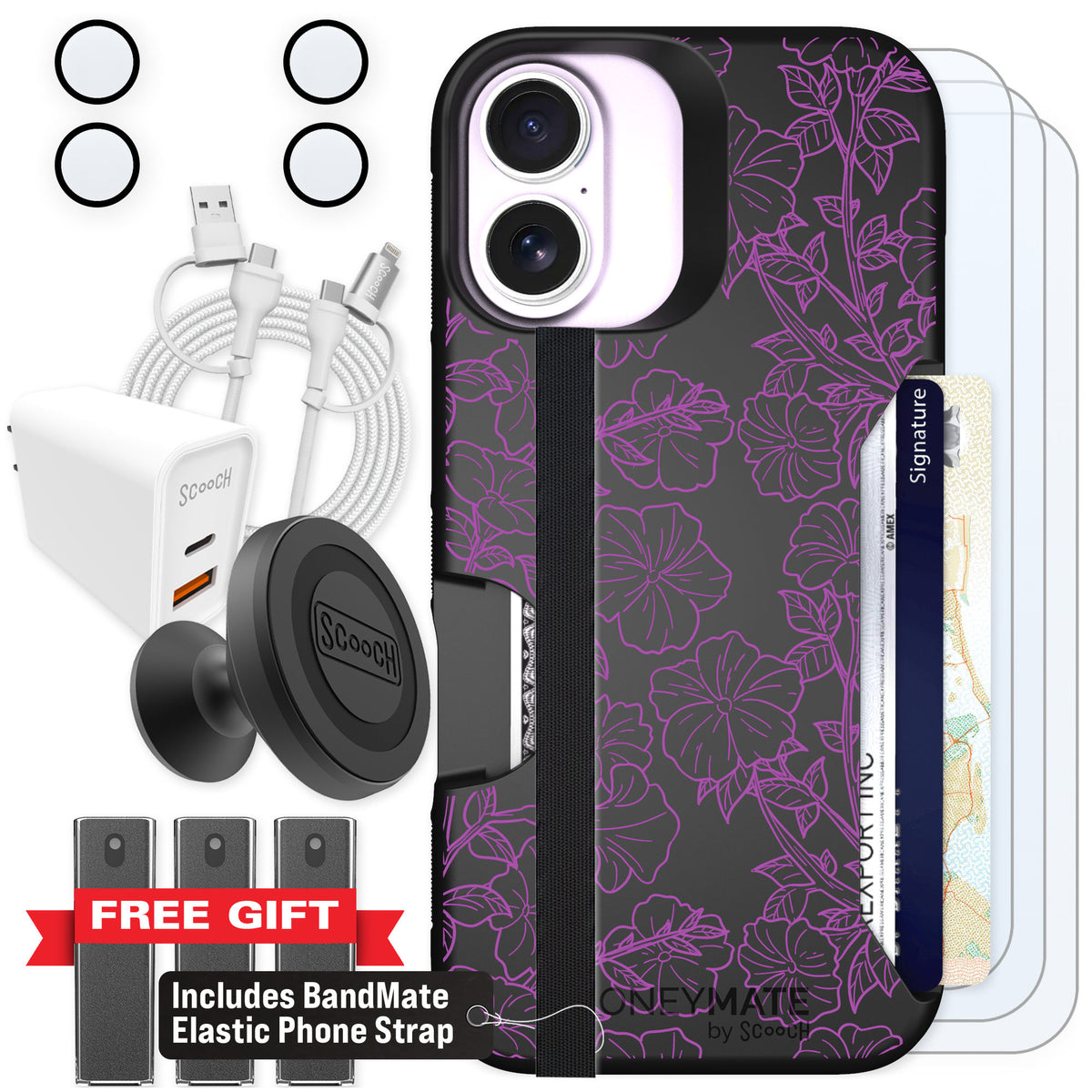 Scooch Moneymate Purple Petunias for iPhone 17 — Ultimate Bundle