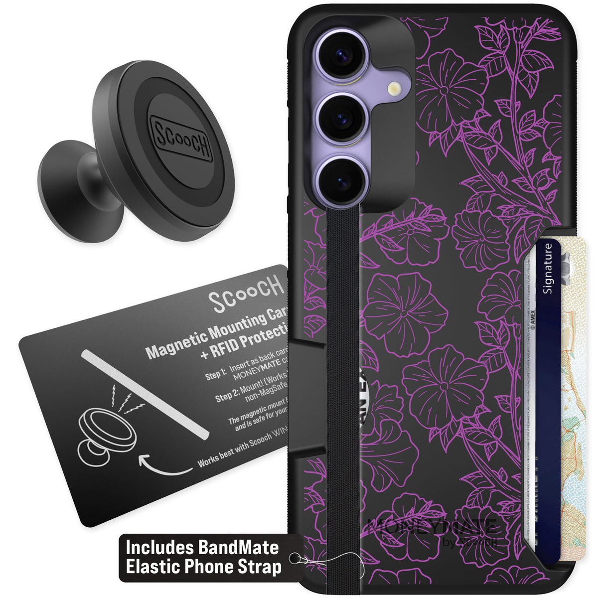 Scooch Moneymate Purple Petunias for Galaxy S25+ — Starter Bundle