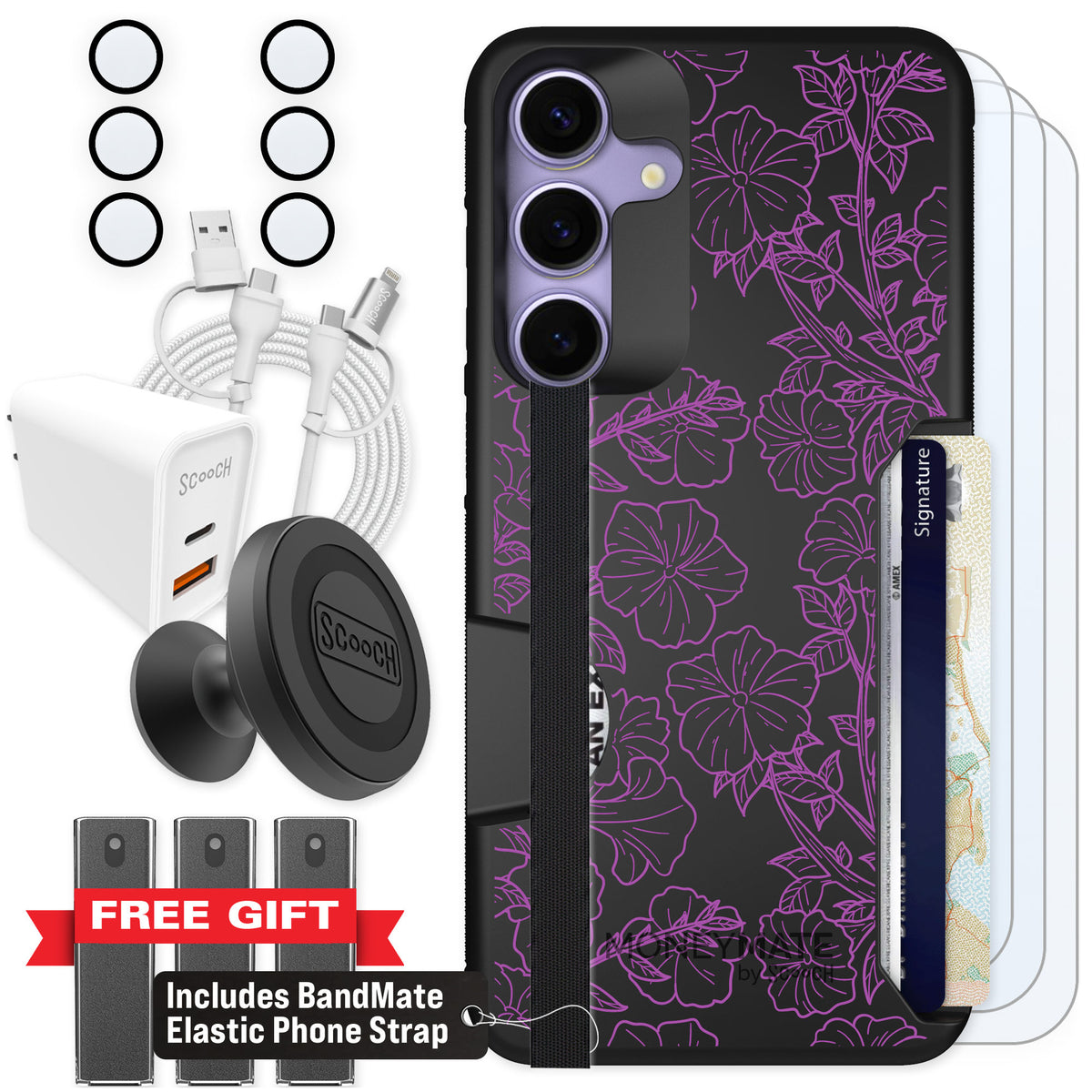 Scooch Moneymate Purple Petunias for Galaxy S25+ — Ultimate Bundle