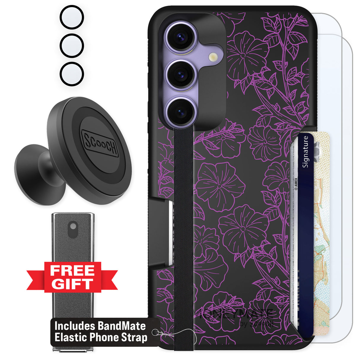 Scooch Moneymate Purple Petunias for Galaxy S25 — Defender Bundle