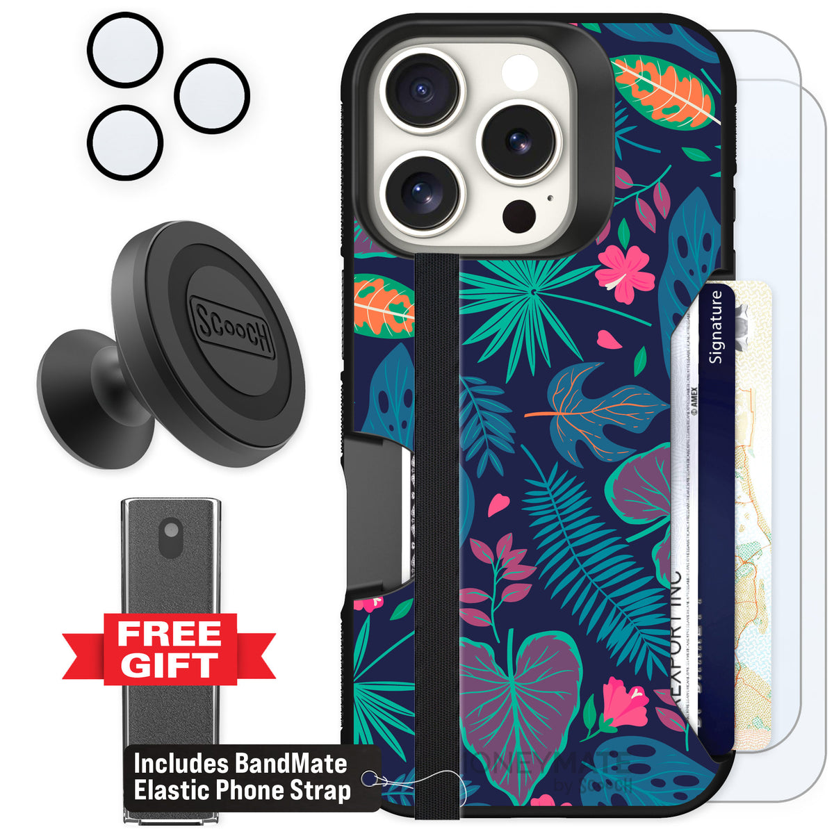 Scooch Moneymate Tropical Leaves for iPhone 16 Pro β Defender Bundle
