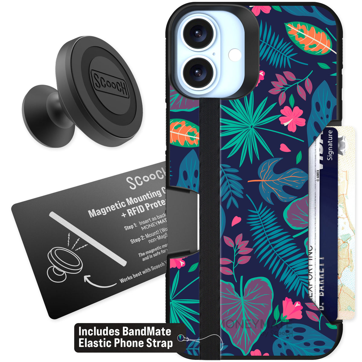 Scooch Moneymate Tropical Leaves for iPhone 16 Plus β Starter Bundle