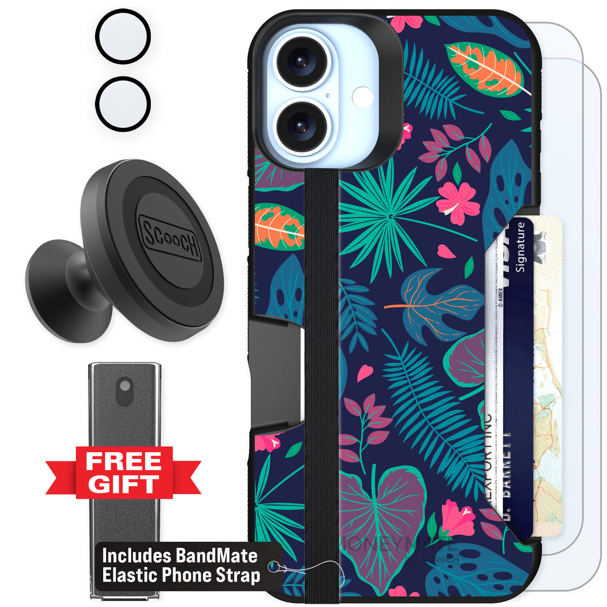 Scooch Moneymate Tropical Leaves for iPhone 16 Plus β Defender Bundle