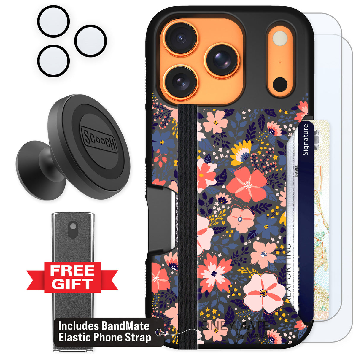 Scooch Moneymate Wildflowers for iPhone 17 Pro — Defender Bundle