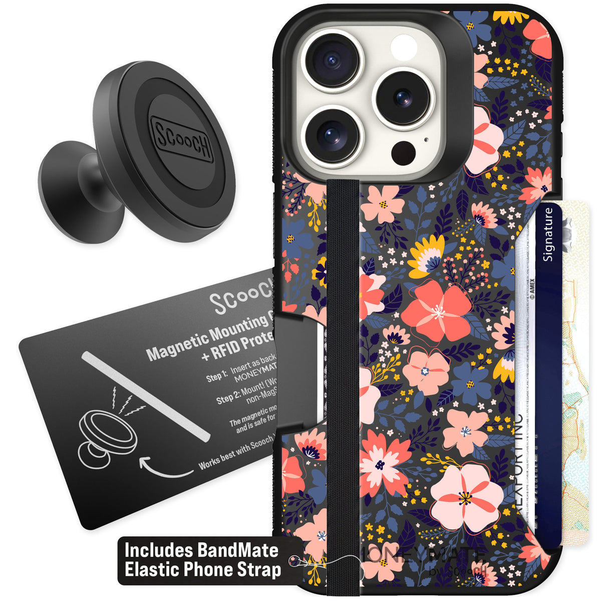 Scooch Moneymate Wildflowers for iPhone 16 Pro — Starter Bundle