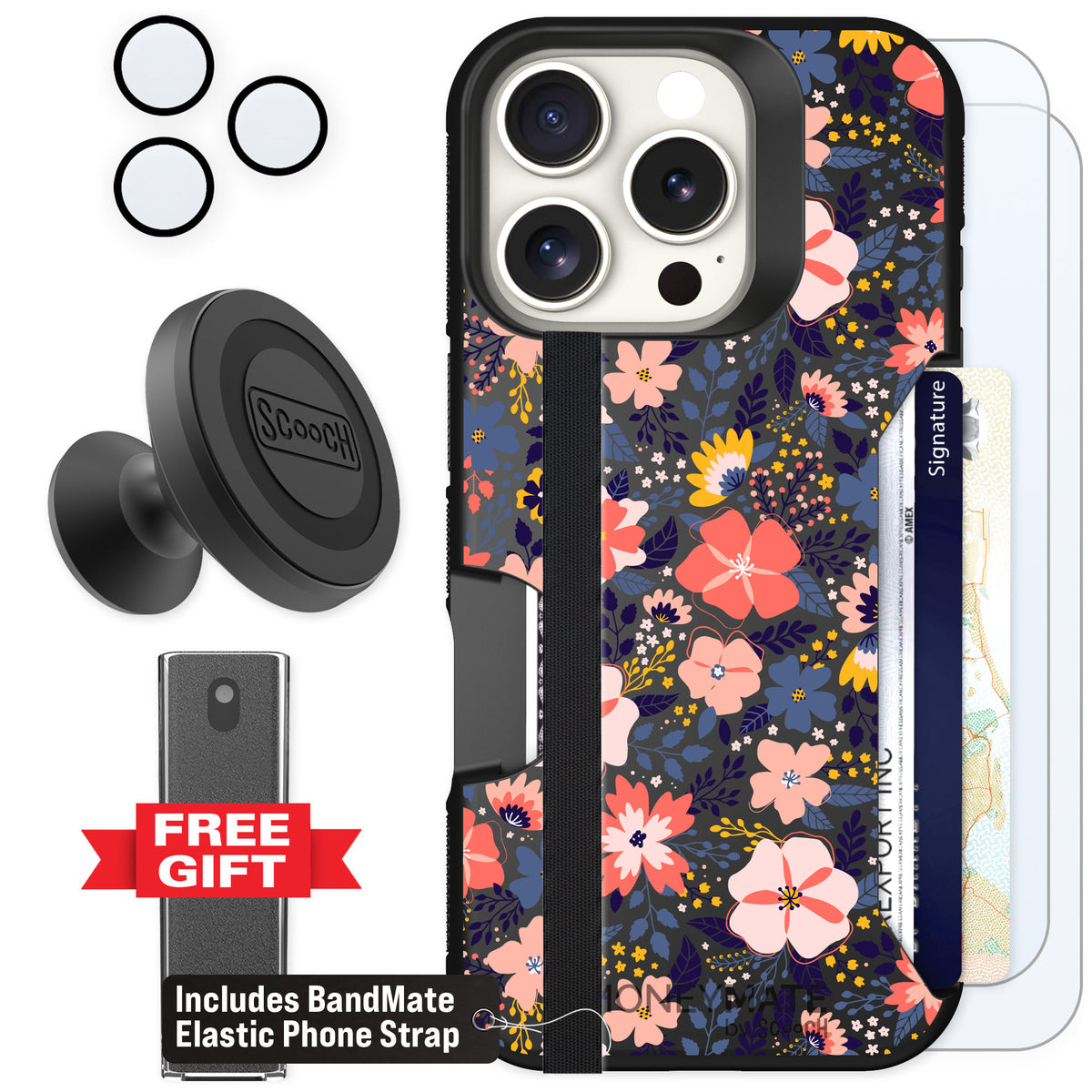 Scooch Moneymate Wildflowers for iPhone 16 Pro — Defender Bundle