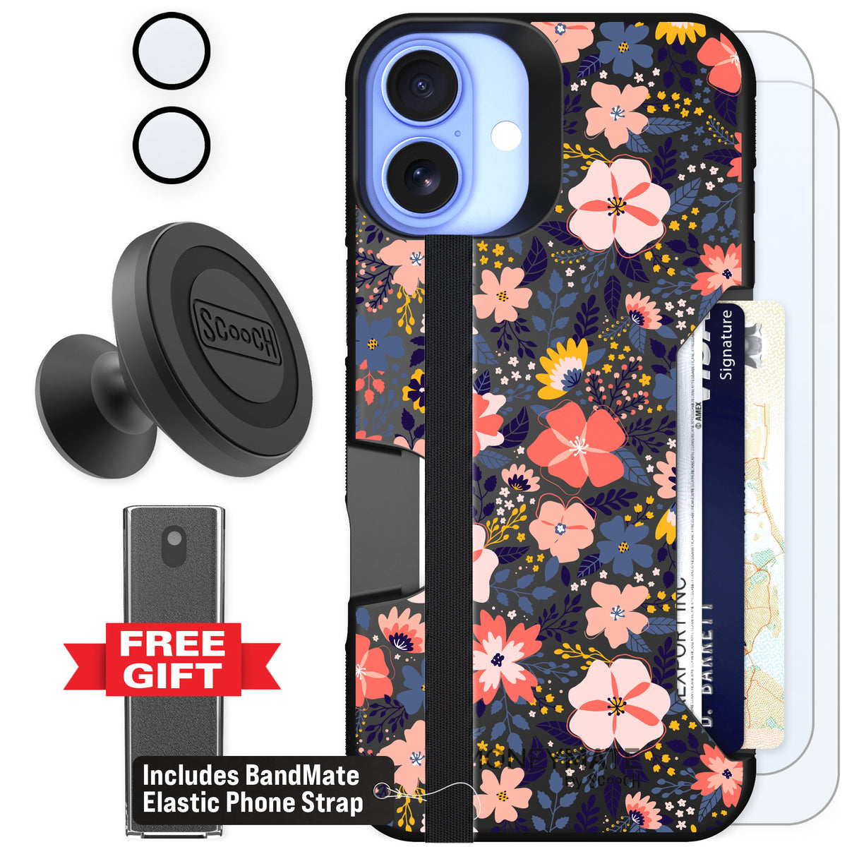 Scooch Moneymate Wildflowers for iPhone 16 Plus — Defender Bundle