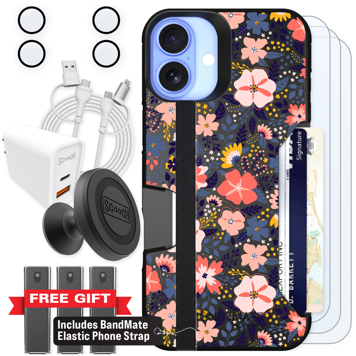 Scooch Moneymate Wildflowers for iPhone 16 Plus — Ultimate Bundle
