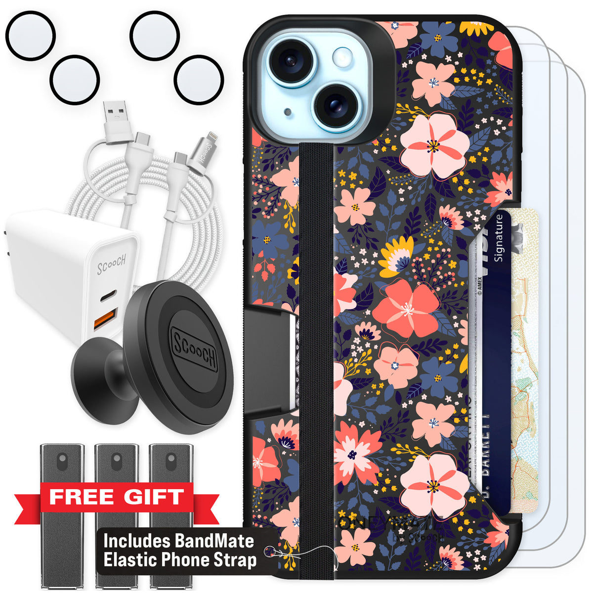 Scooch Moneymate Wildflowers for iPhone 15 Plus — Ultimate Bundle