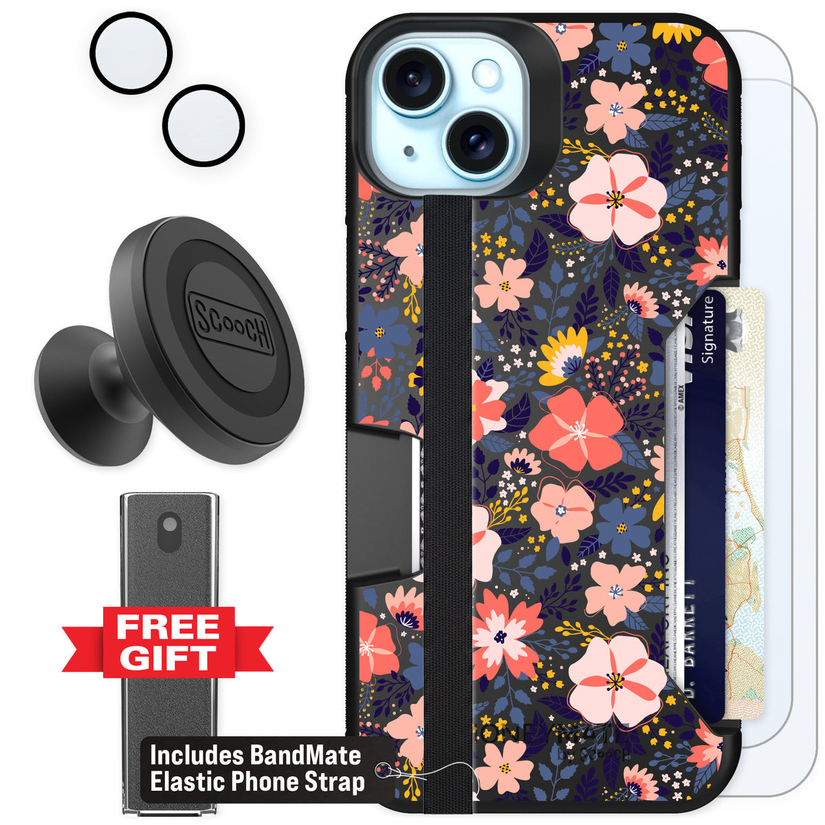 Scooch Moneymate Wildflowers for iPhone 14 Plus — Defender Bundle