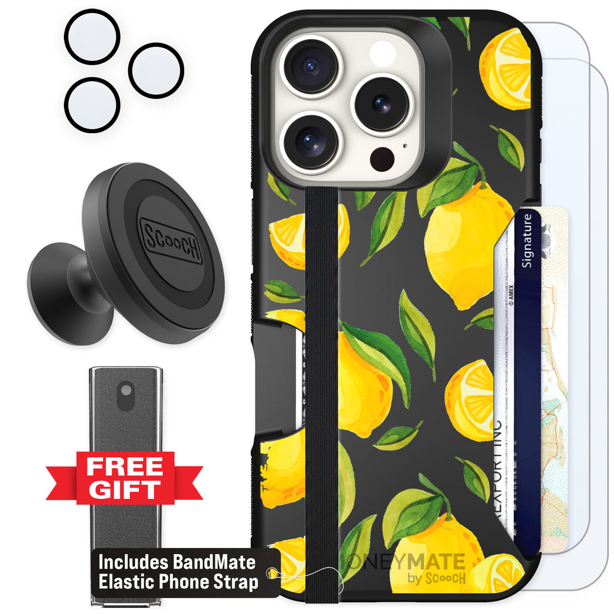 Scooch Moneymate Amalfi Lemons for iPhone 16 Pro — Defender Bundle