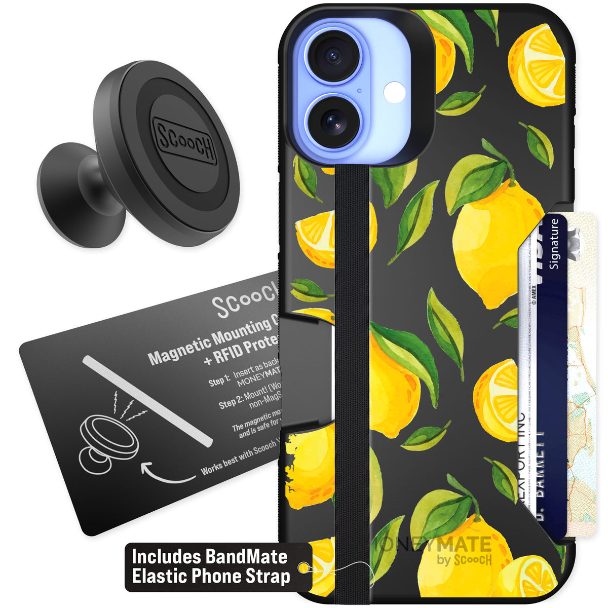 Scooch Moneymate Amalfi Lemons for iPhone 16 Plus — Starter Bundle