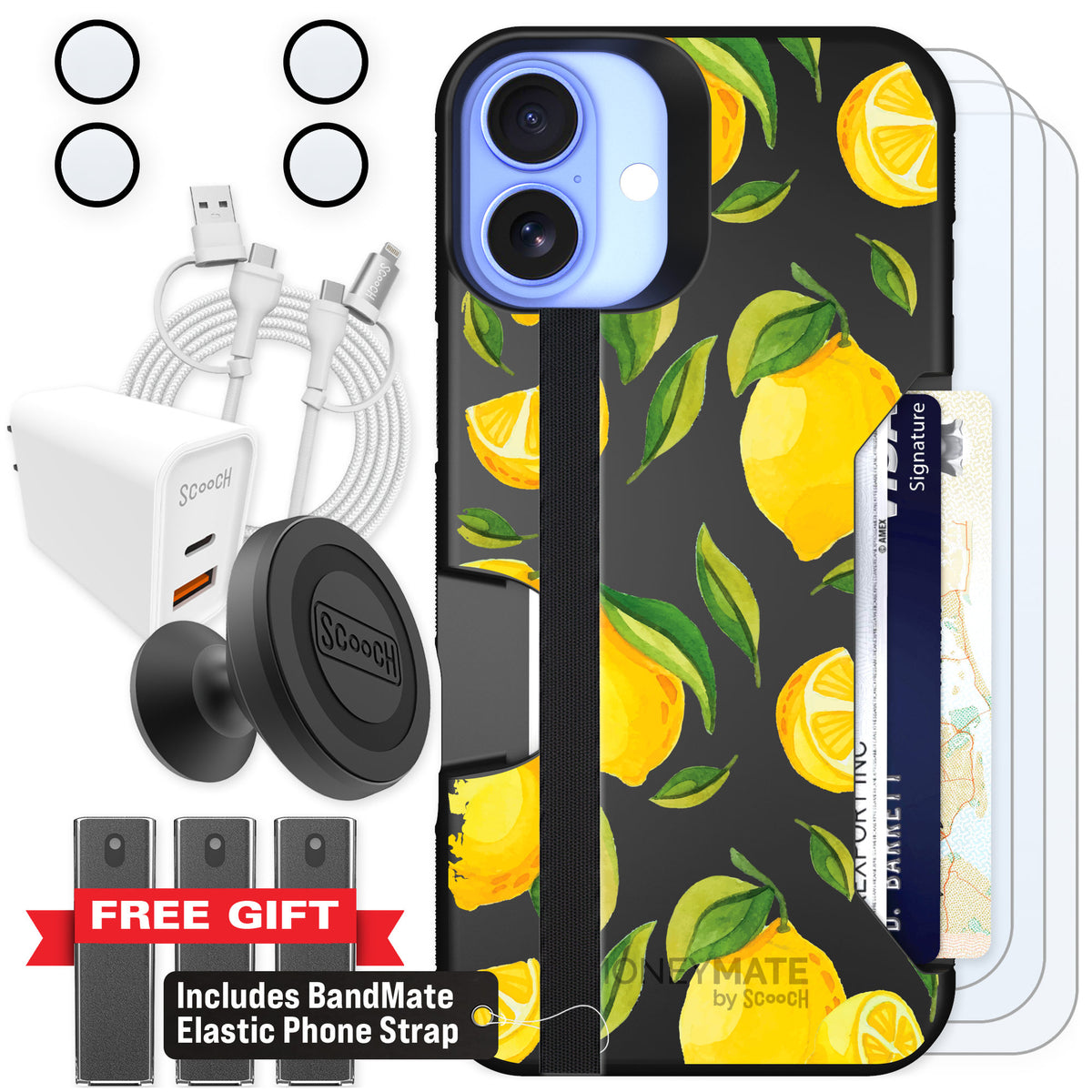 Scooch Moneymate Amalfi Lemons for iPhone 16 Plus — Ultimate Bundle
