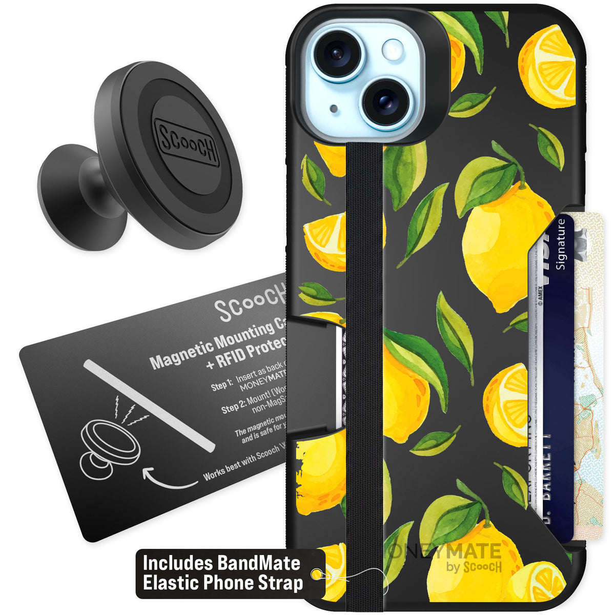 Scooch Moneymate Amalfi Lemons for iPhone 15 Plus — Starter Bundle