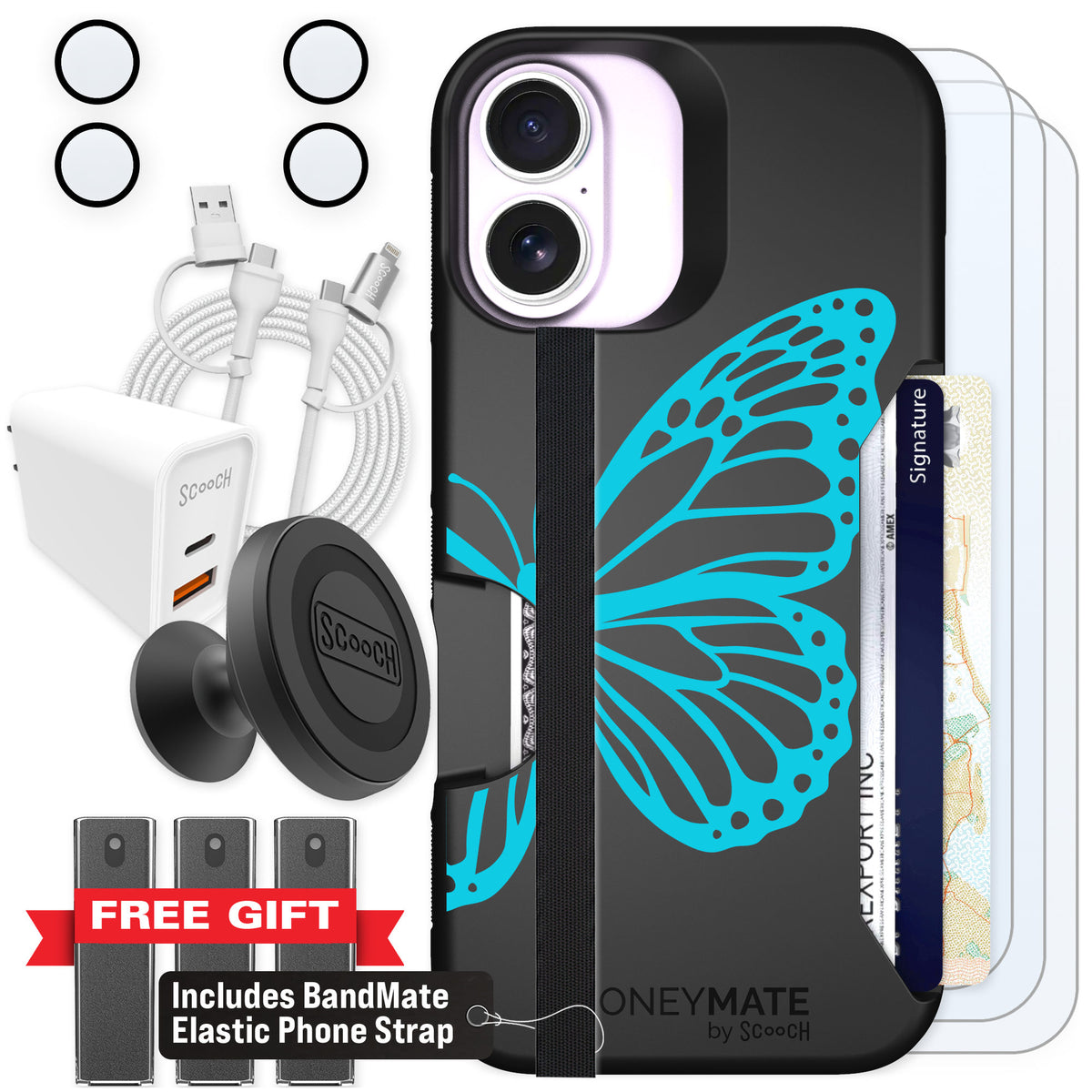 Scooch Moneymate Azure Butterfly for iPhone 17 — Ultimate Bundle