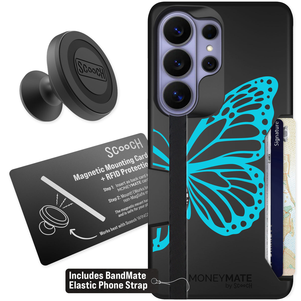 Scooch Moneymate Azure Butterfly for Galaxy S26 Ultra — Starter Bundle