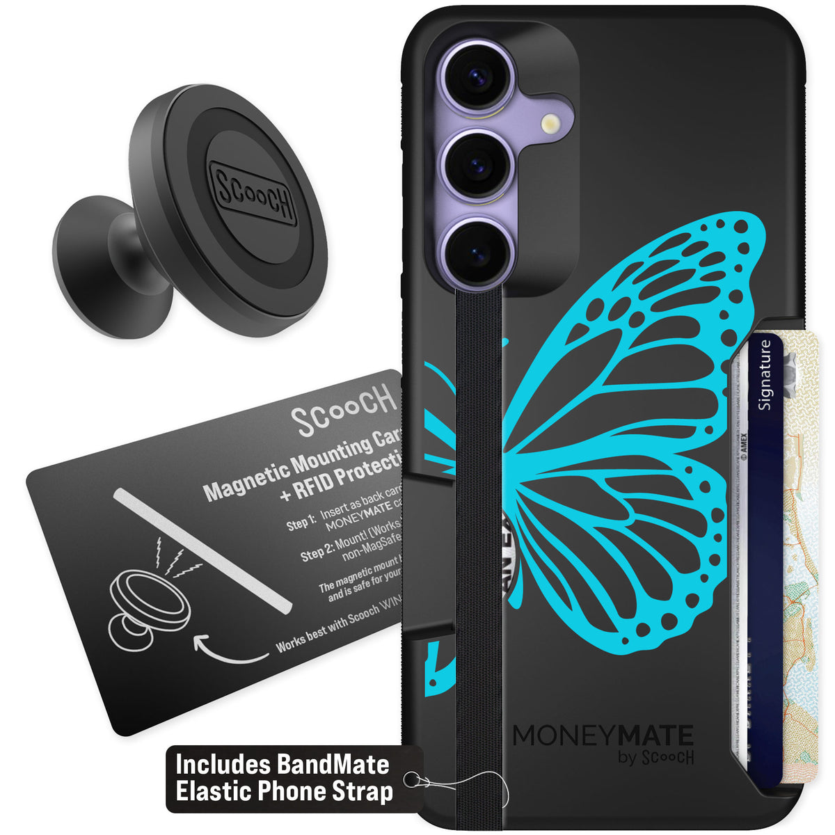 Scooch Moneymate Azure Butterfly for Galaxy S25+ — Starter Bundle