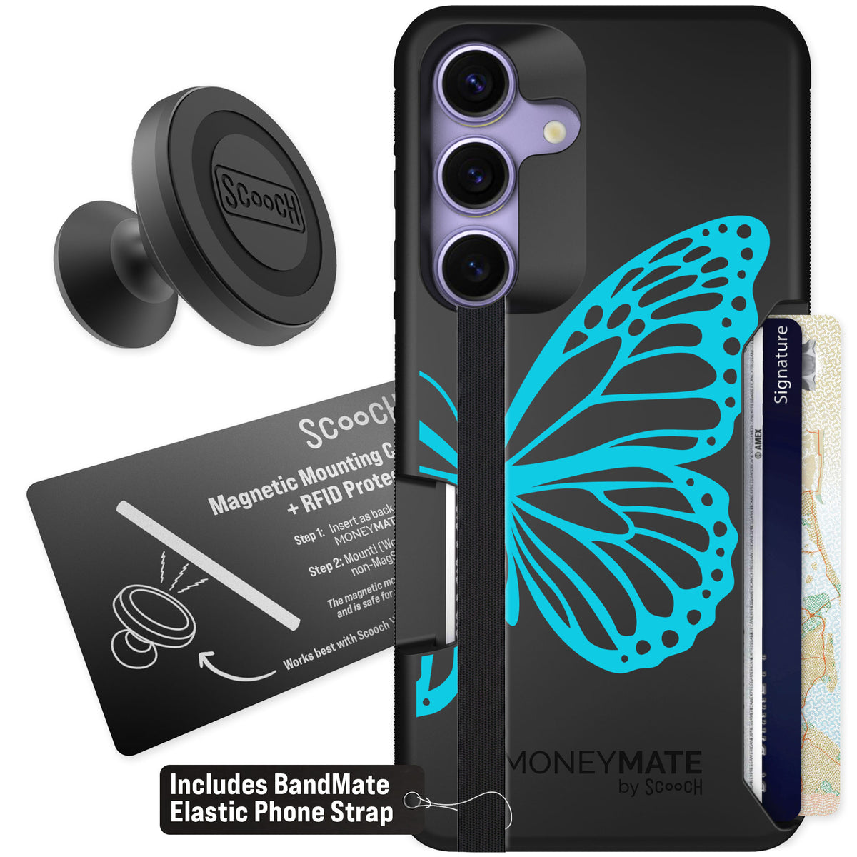 Scooch Moneymate Azure Butterfly for Galaxy S25 — Starter Bundle