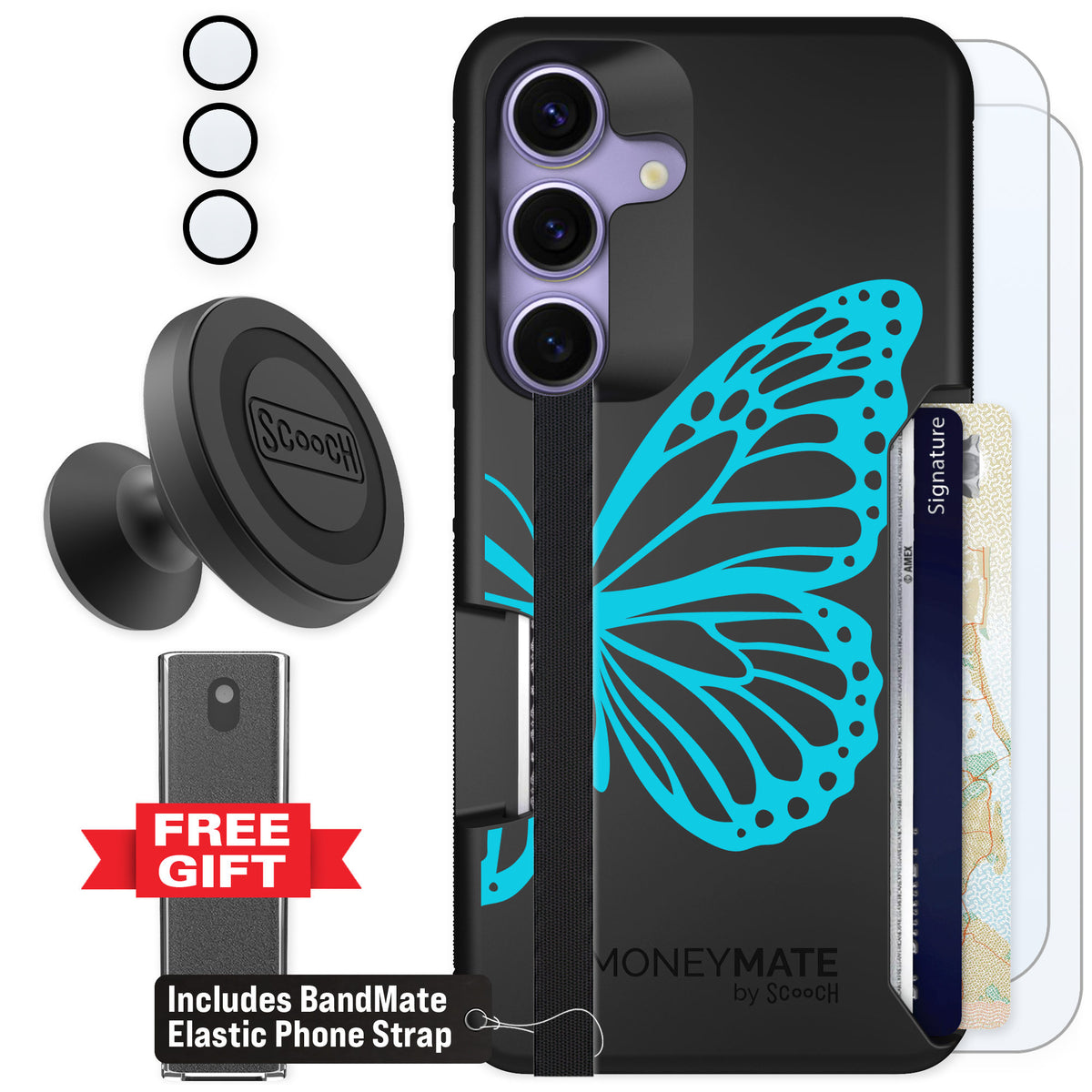 Scooch Moneymate Azure Butterfly for Galaxy S25 — Defender Bundle
