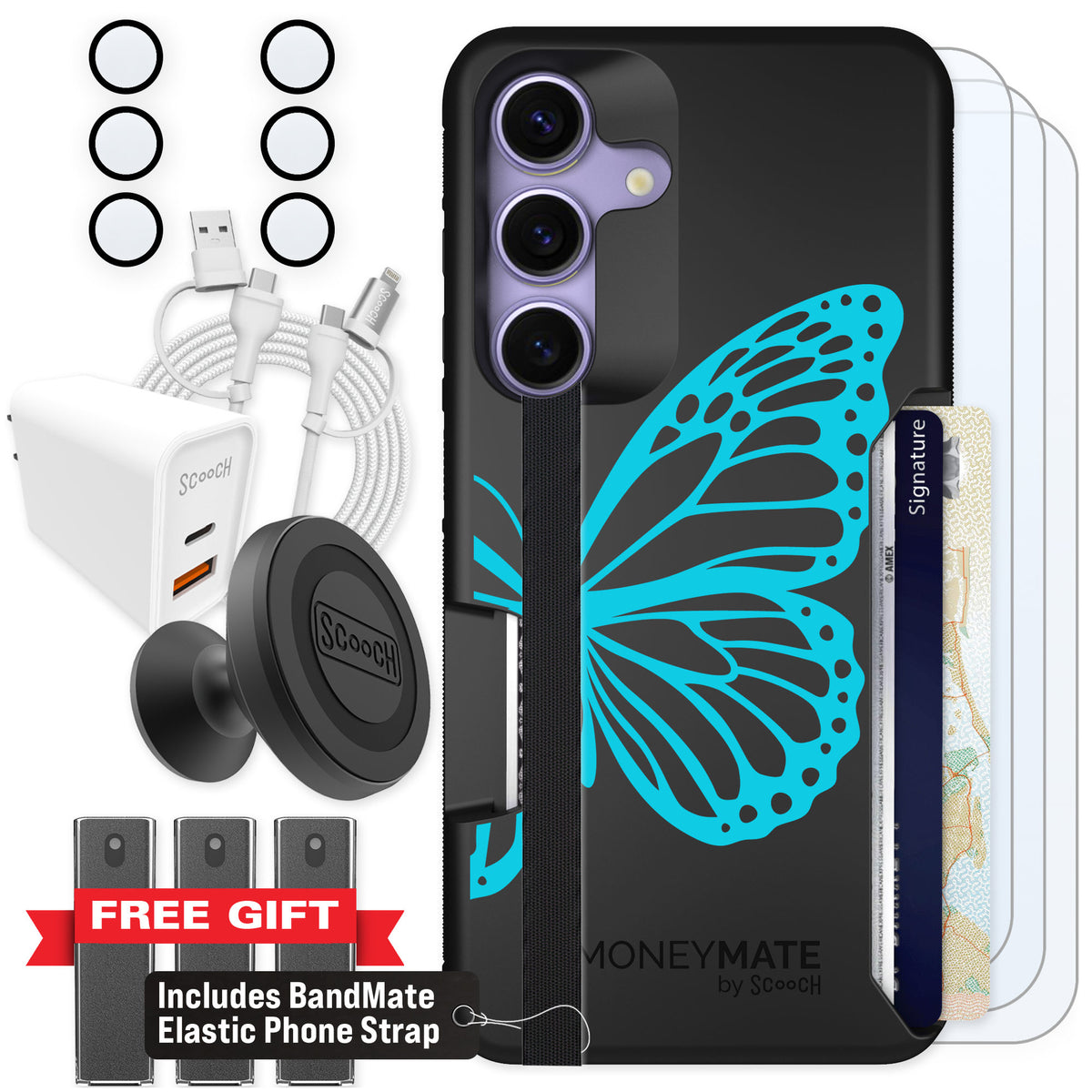 Scooch Moneymate Azure Butterfly for Galaxy S25 — Ultimate Bundle