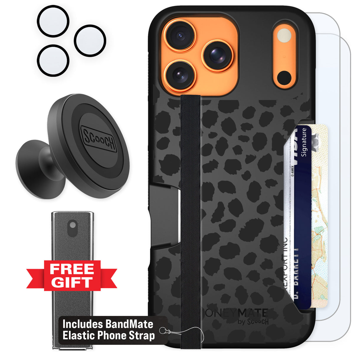Scooch Moneymate Black Leopard for iPhone 17 Pro Max — Defender Bundle