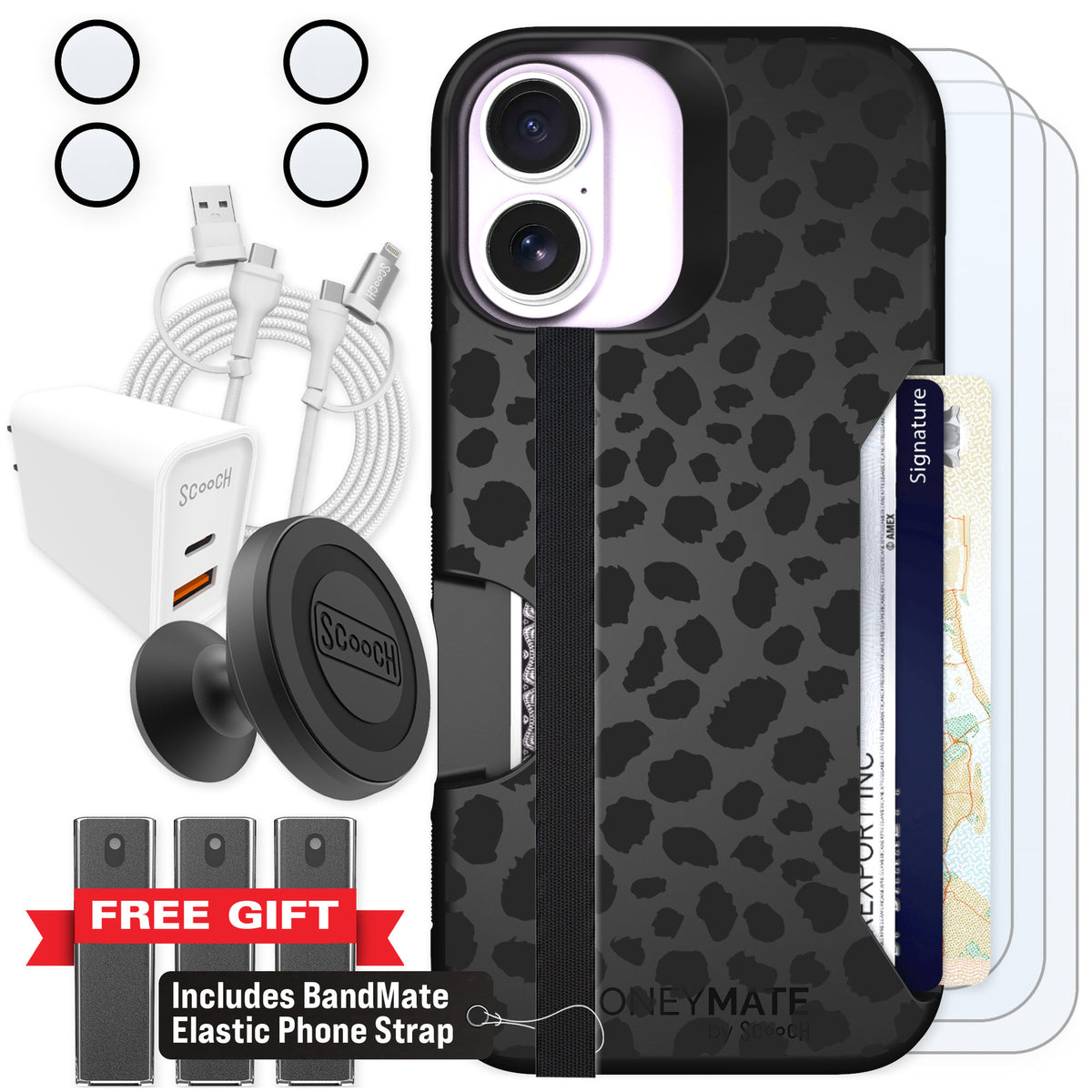 Scooch Moneymate Black Leopard for iPhone 17 — Ultimate Bundle