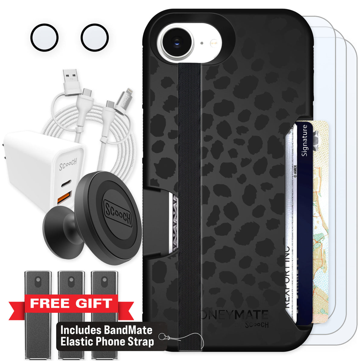 Scooch Moneymate Black Leopard for iPhone 17e — Ultimate Bundle
