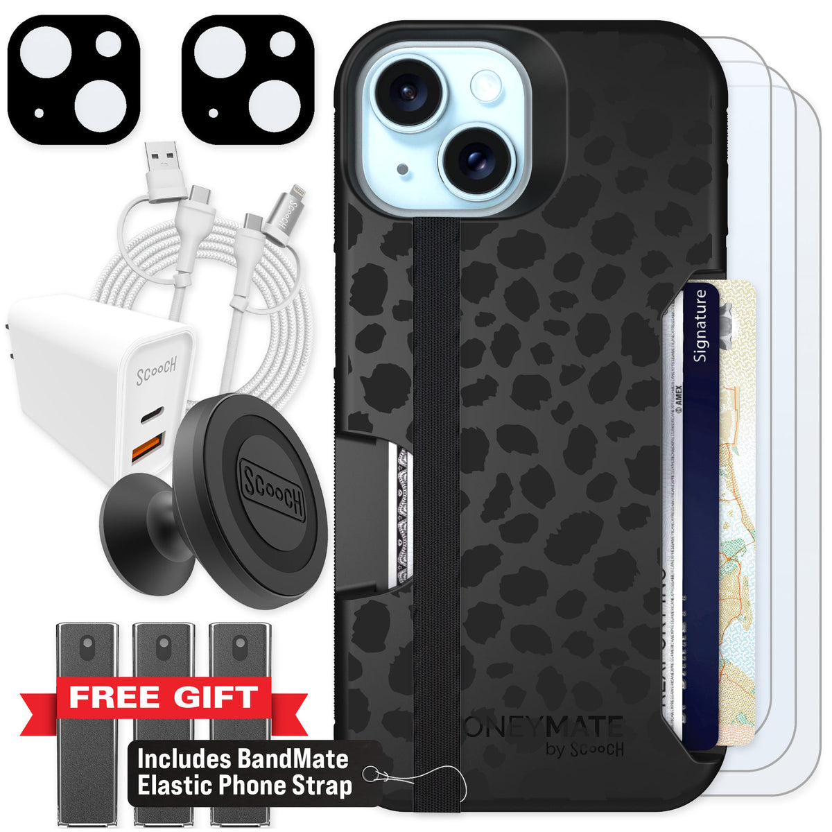 Scooch Moneymate Black Leopard for iPhone 14 — Ultimate Bundle
