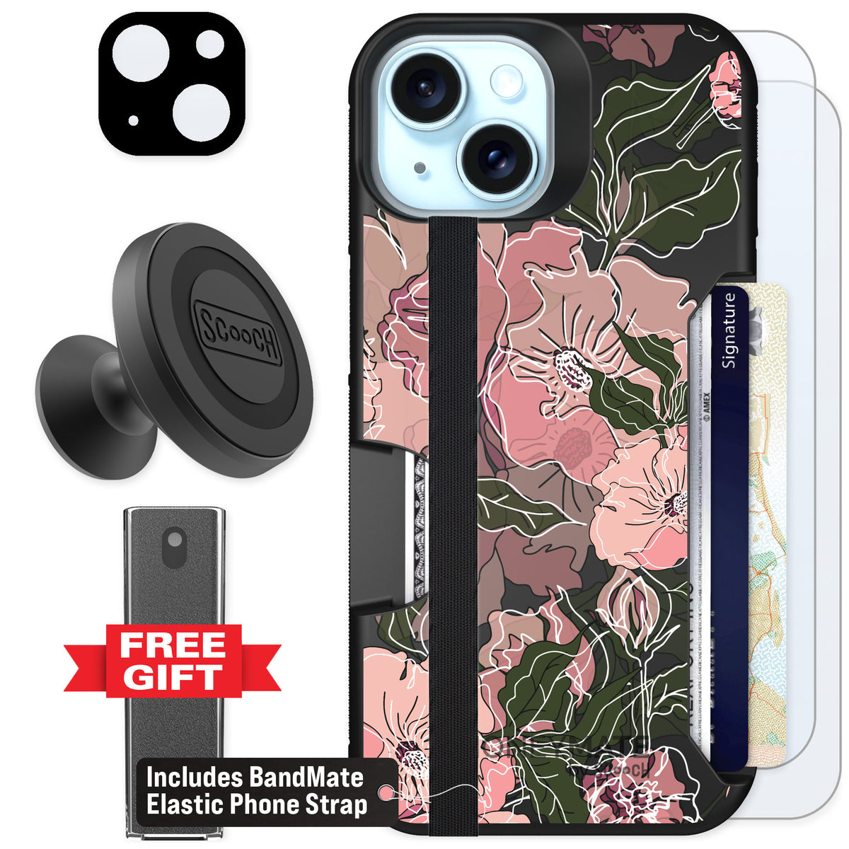 Scooch Moneymate Blush Botanical for iPhone 14 — Defender Bundle