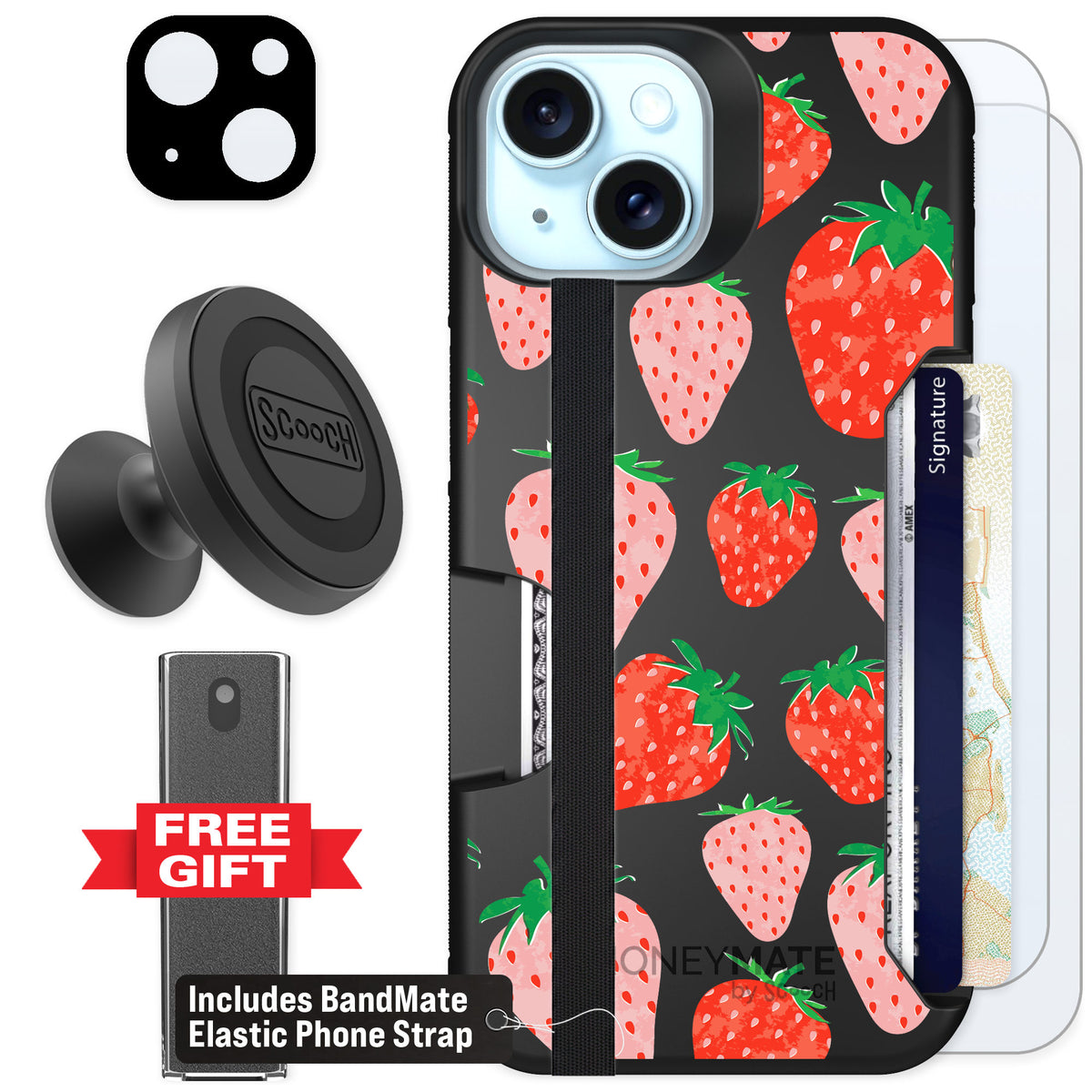 Scooch Moneymate Strawberry Fields for iPhone 14 — Defender Bundle